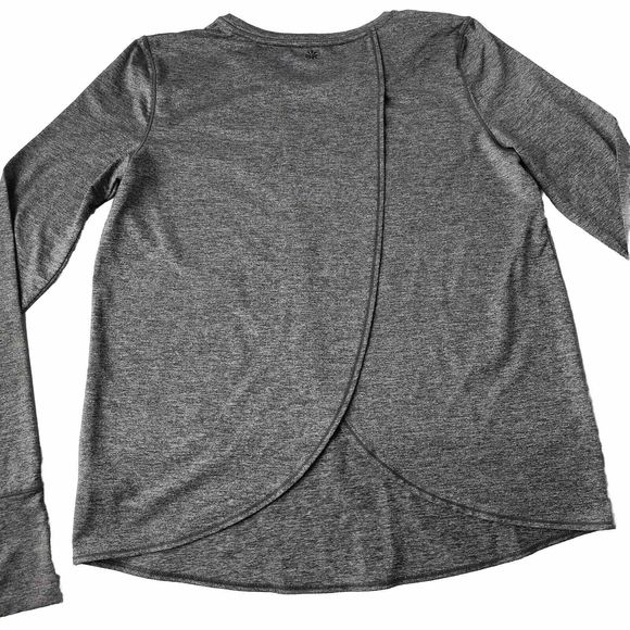 Athleta Shirt Women Small Gray Heather Thumb Hole Tulip Back Long Sleeve Top - Picture 8 of 11